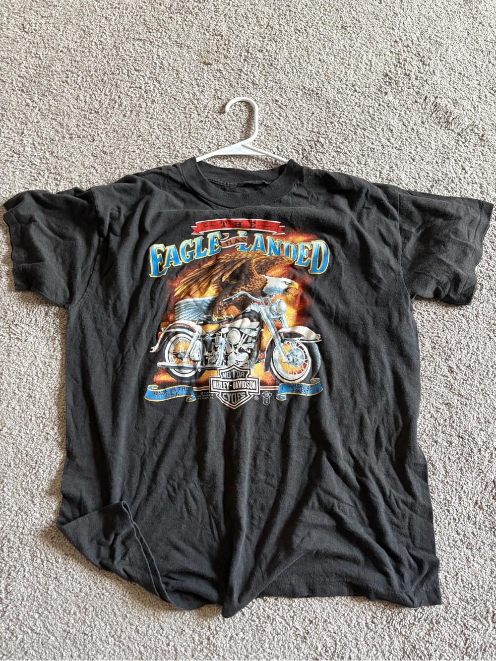 Vintage Harley-Davidson Black Tee with Eagle and Motorcycle Graphic